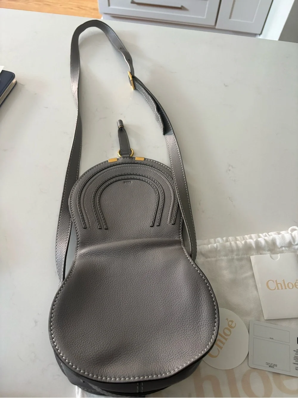 Chloe mini/small Marcie Saddle Crossbody in Cashmere Gray Like New